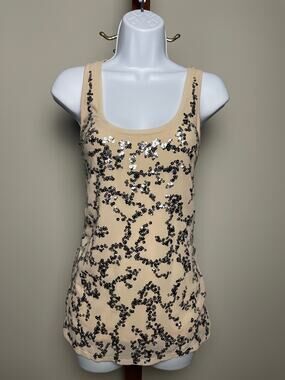 Express Size S Pink Scoop Neck Top Jersey Knit Back Chiffon Front Silver Sequin